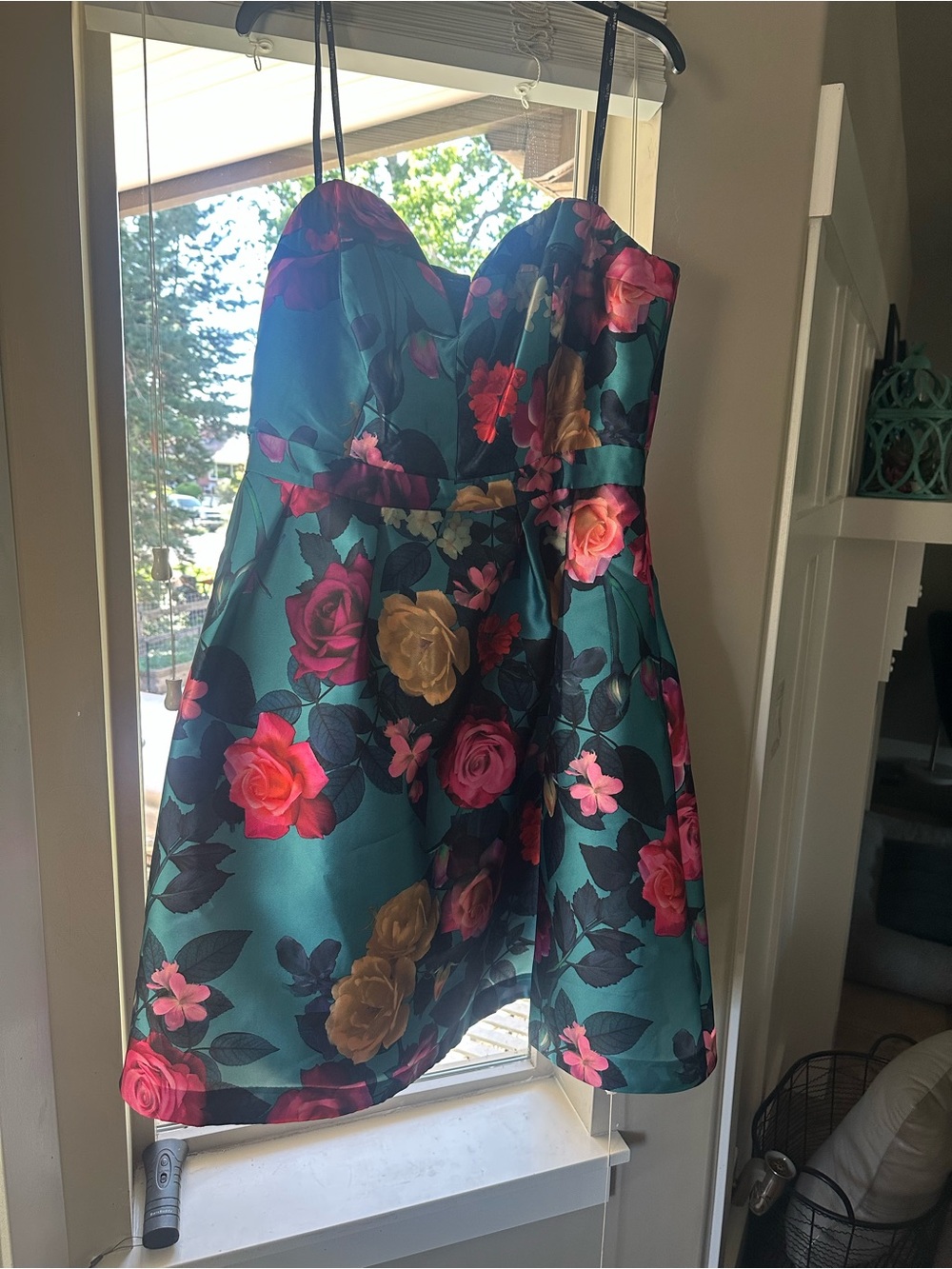 City Chic Teal Strapless Floral Fit-and-Flare Dress